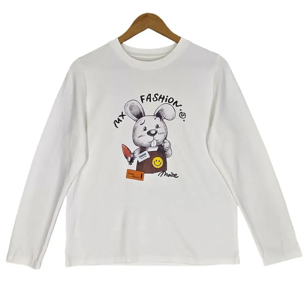 MX FASHION WOMEN’S LONG‑SLEEVE CARTOON GRAPHIC TOP – WHITE –  MEDIUM MEASURED